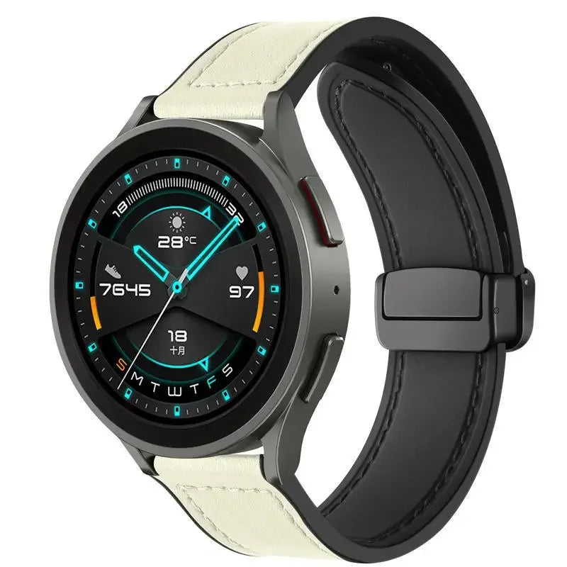 Magnetic leather watch strap, compatible with Huawei/Xiaomi/Samsung, Galaxy Watch 3 45/46mm, women's and men's 22mm watch straps