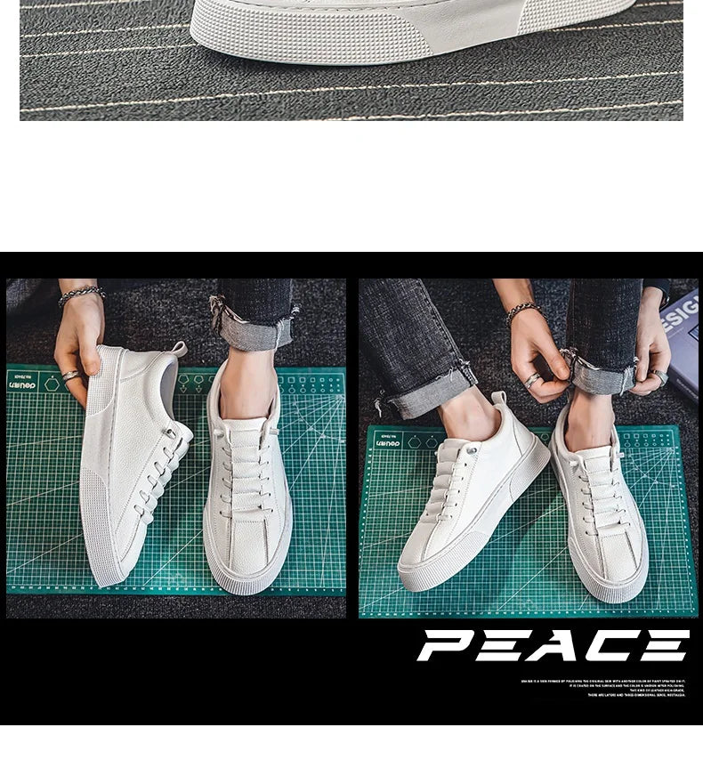 2025 New Mens Casual Shoes Quality PU Leather Shoes For Men Lace-up Breathable Fashion Lofer Autumn Flats Male White Shoes