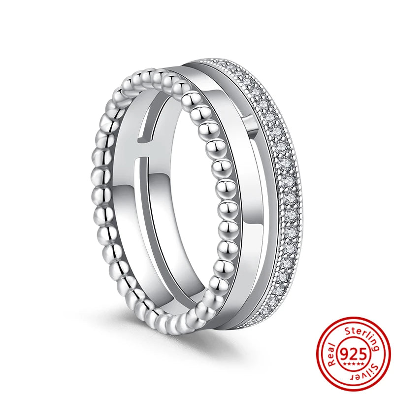 New 925 Sterling Silver Organically Shaped Stacking Pearls Hearts Stars Moon Sun Day Night Sparkling Pantaro Rings Women Jewelry