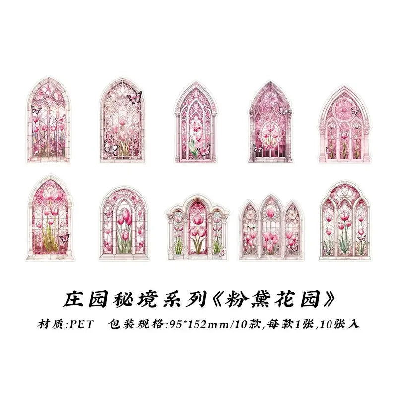 10 Pcs/pack Manor Mystery Series Decorative Sticker Retro Flowery Window Collage Scrapbooking Label Diy Diary Journal Planner