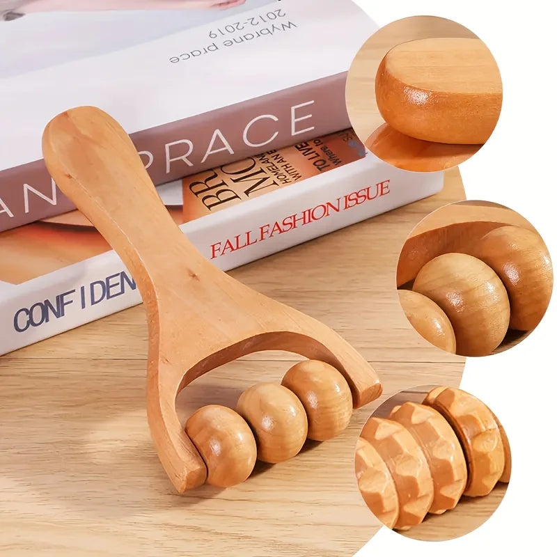 1pc wooden massager, compact shoulder and leg roller massage, suitable for whole body, face and neck.