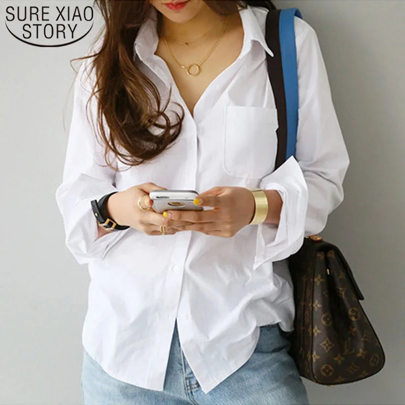 Women Shirts and Blouses 2025 Feminine Tops Long Sleeve Casual White Turn-down Collar OL Style Elegant Loose Clothes 3496 50