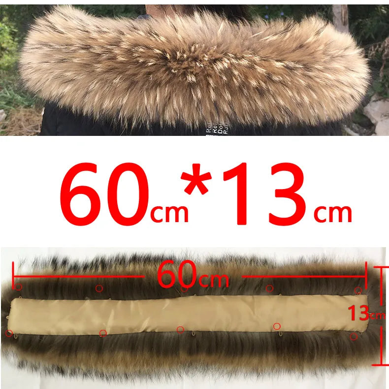 Cllikko 100% Real Fur Collar For Parkas Coats luxury Warm Natural Raccoon Scarf Women Large Fur Collar Scarves Male Jackets coat
