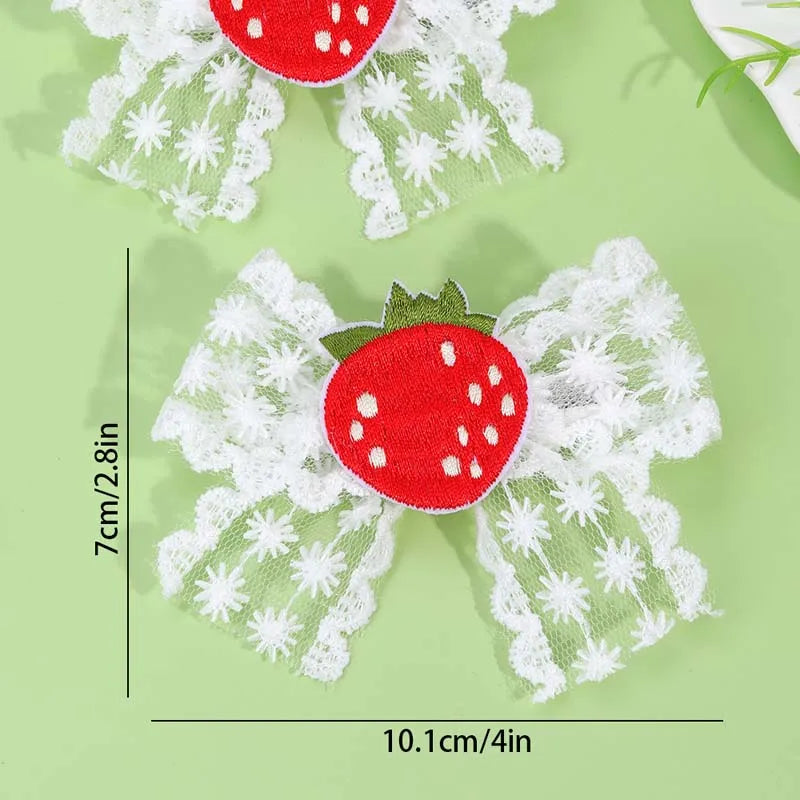 ncmama 2Pcs Cherry Bow Hairpin Cute Knitted Hair Clips for Baby Girls Barrette Child Side Clip Headwear Korean Hair Accessories