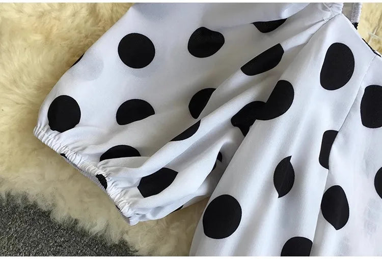 YuooMuoo Korean Fashion Polka Dot Print Women Dress Summer Elegant Puff Sleeve Vacation Long Dress