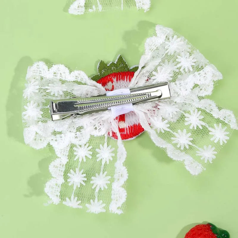 ncmama 2Pcs Cherry Bow Hairpin Cute Knitted Hair Clips for Baby Girls Barrette Child Side Clip Headwear Korean Hair Accessories