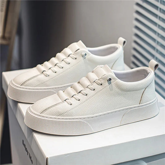 2025 New Mens Casual Shoes Quality PU Leather Shoes For Men Lace-up Breathable Fashion Lofer Autumn Flats Male White Shoes