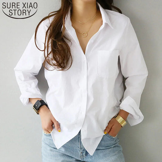 Women Shirts and Blouses 2025 Feminine Tops Long Sleeve Casual White Turn-down Collar OL Style Elegant Loose Clothes 3496 50