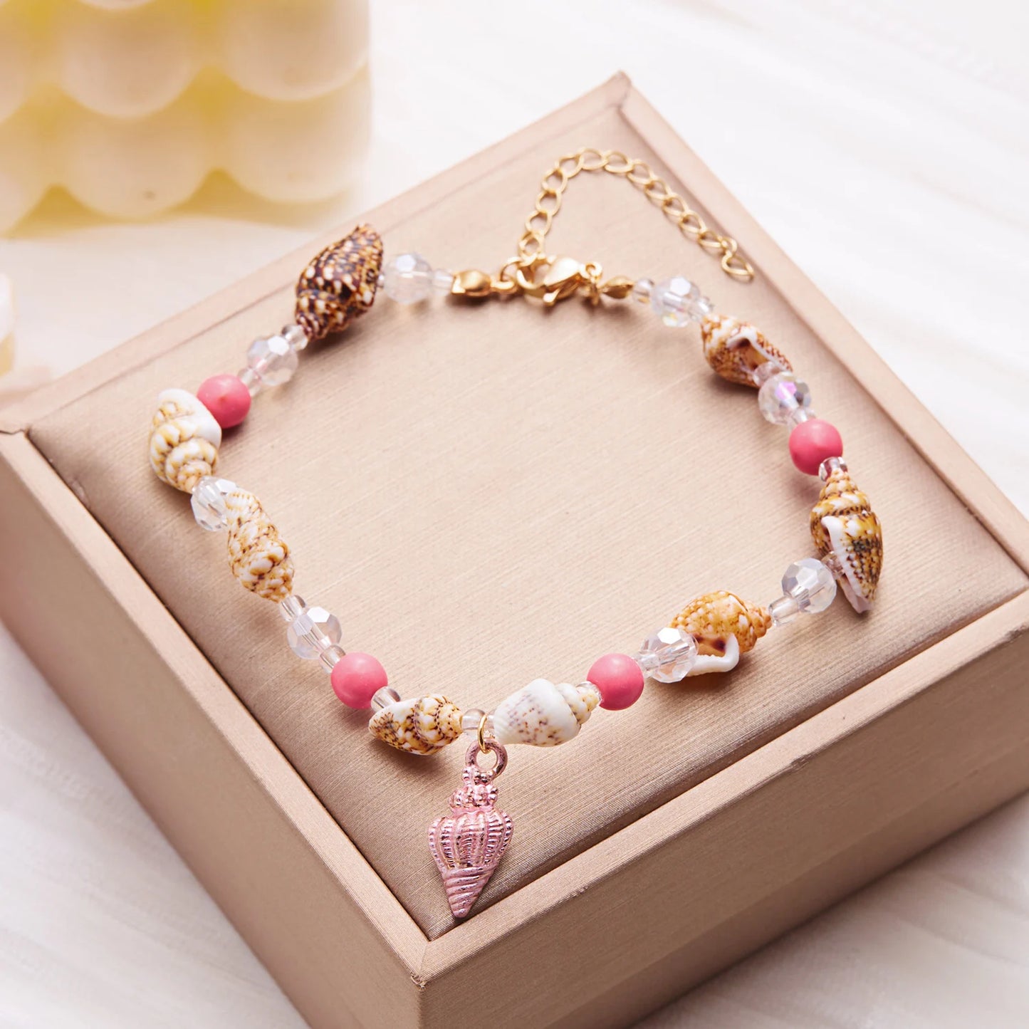 Boho Starfish Conch Bracelet Anklets for Women Girls Cute Shell Rice Beads Leg Ankle Chain Summer Foot Beach Jewelry Gifts