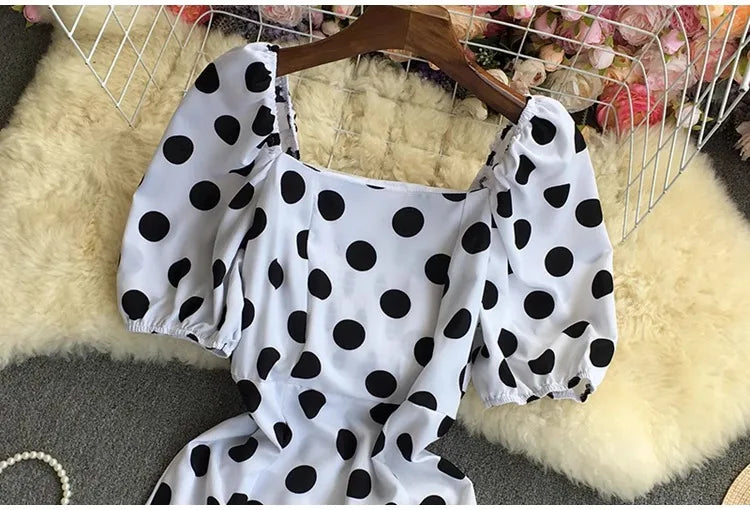 YuooMuoo Korean Fashion Polka Dot Print Women Dress Summer Elegant Puff Sleeve Vacation Long Dress