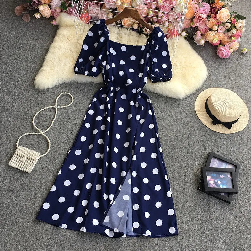 YuooMuoo Korean Fashion Polka Dot Print Women Dress Summer Elegant Puff Sleeve Vacation Long Dress