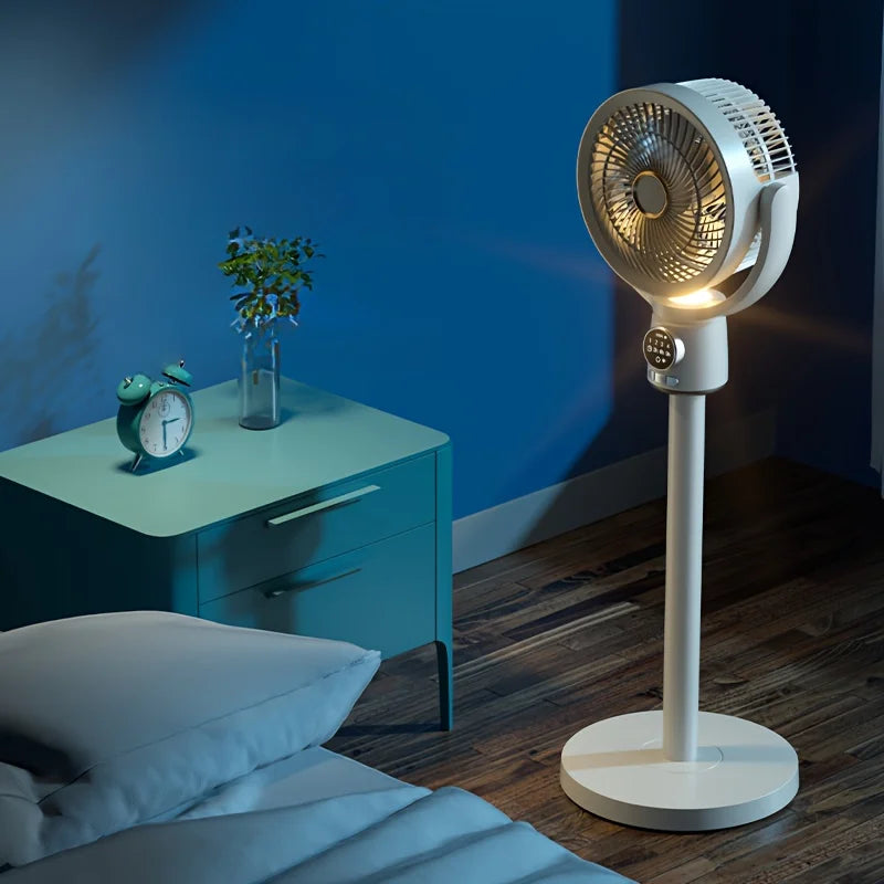 Electric Stand Floor fan Night Light Adjustable Height Remote Control Air Circulation Fan USB Portable Stand Fan Bedroom Home