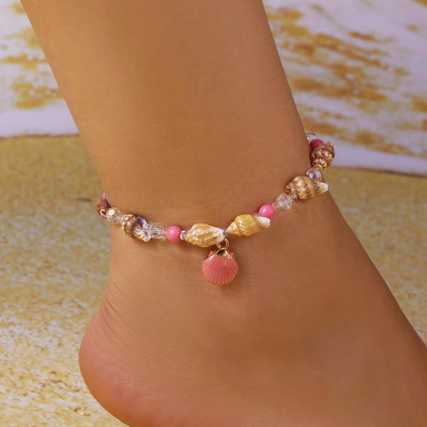 Boho Starfish Conch Bracelet Anklets for Women Girls Cute Shell Rice Beads Leg Ankle Chain Summer Foot Beach Jewelry Gifts