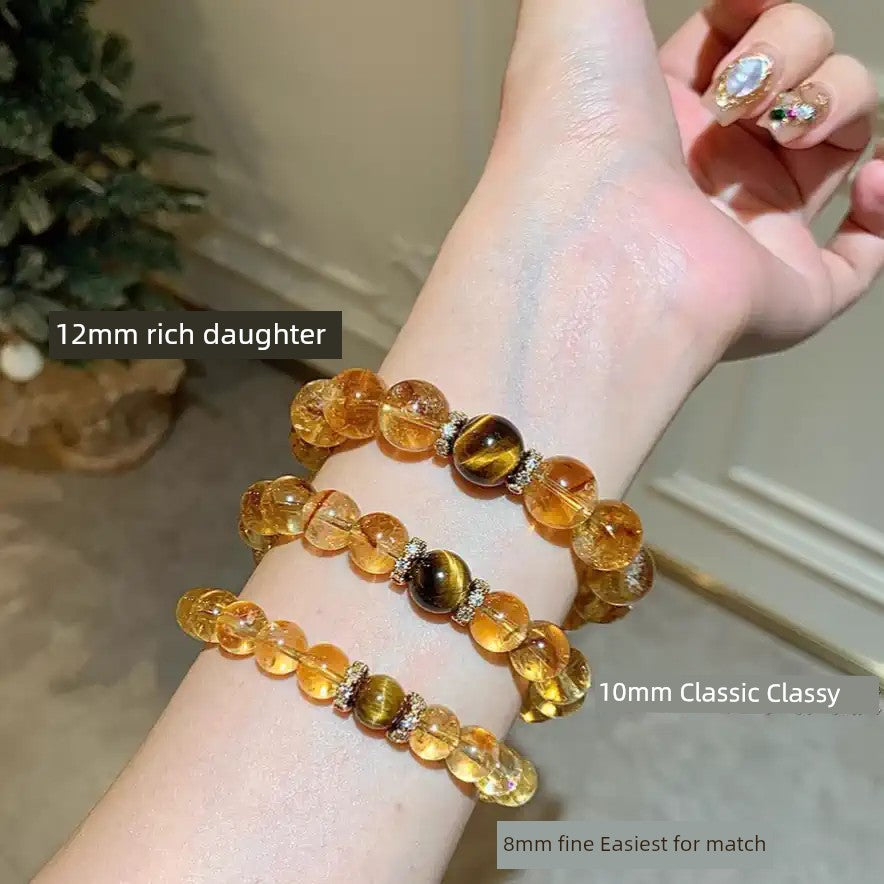 Natural Yellow Tower Crystal Large Particles Bring In Wealth and Treasure Rich Transfer Energy Crystal Tiger-Eye Bracelet Birth Year Bring In Wealth and Treasure Bracelet