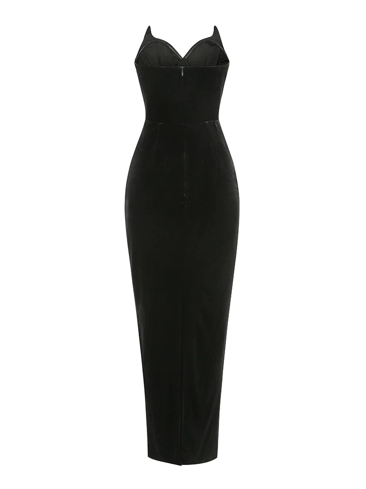 Sexy Strapless V Neck Velvet Maxi Dress Women Burgundy Black Sleeveless Backless Skinny Long Dress Party Evening Runway Dresses