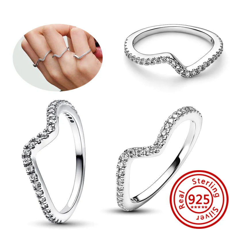 New 925 Sterling Silver Organically Shaped Stacking Pearls Hearts Stars Moon Sun Day Night Sparkling Pantaro Rings Women Jewelry