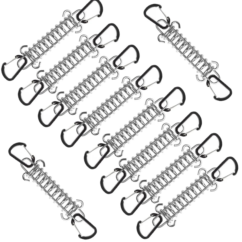 5/10Pcs/set Steel Tent Wind Rope Spring Buckle Tent Tensioner Camping Deck Pegs with Carabiner Clips Awning Tightener Fixed Hook