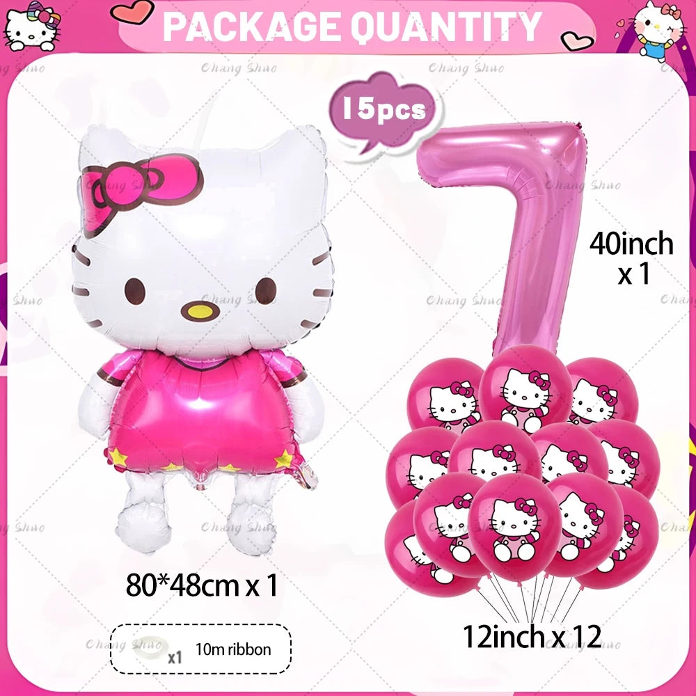 Hello Kitty Theme Birthday Party Decorations Balloon Set Cartoon Cat Aluminum Foil Balloons Girls Favors Baby Shower Supplies
