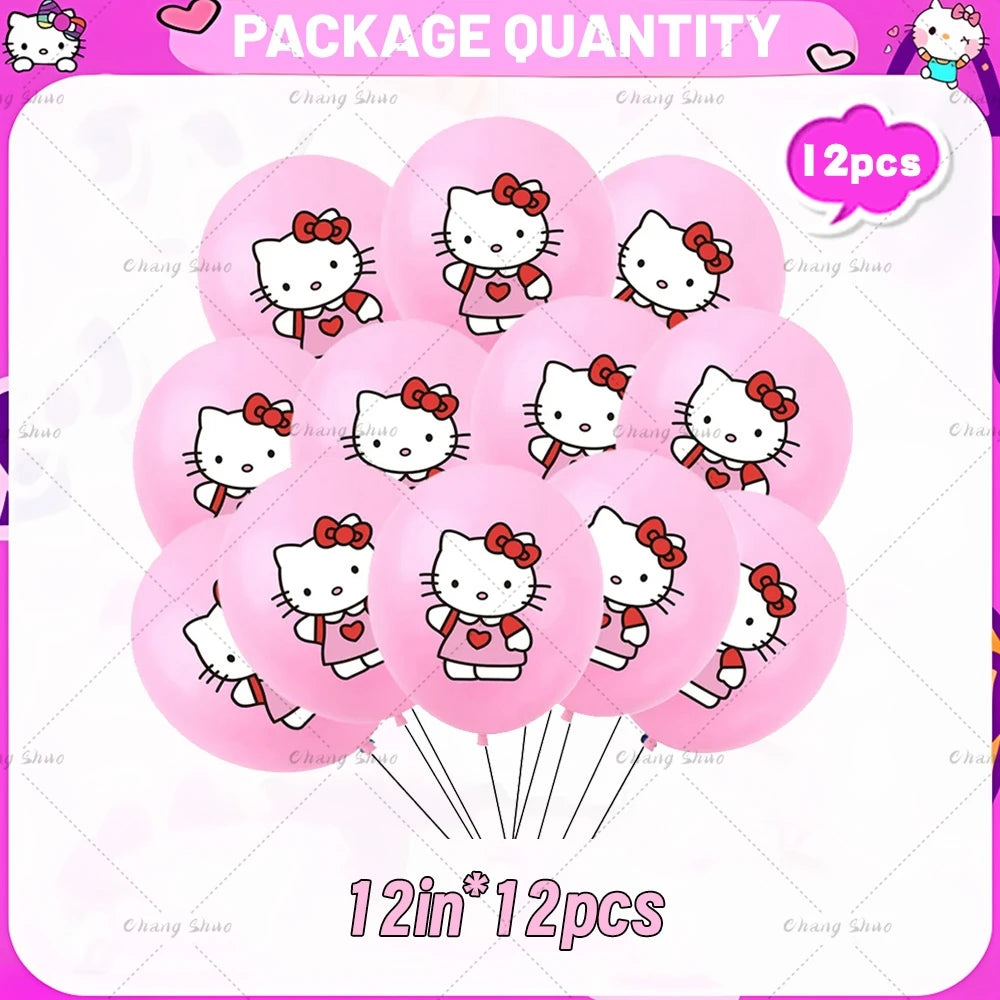 Hello Kitty Theme Birthday Party Decorations Balloon Set Cartoon Cat Aluminum Foil Balloons Girls Favors Baby Shower Supplies