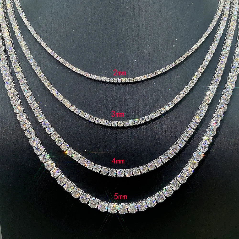 EWYA Full 2mm Moissanite VVS Micro Tennis Chain for Women Men 925 Silver Passes Diamond Tester 16 18 20 to 25 inch Necklace Gift