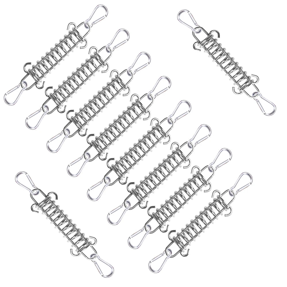 5/10Pcs/set Steel Tent Wind Rope Spring Buckle Tent Tensioner Camping Deck Pegs with Carabiner Clips Awning Tightener Fixed Hook
