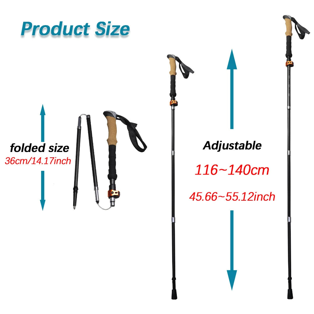 LIGHTEN UP 2Pcs Carbon Fiber/Aluminum Alloy Trekking Poles Collapsible Telescopic Sticks Lightweight Walking Hiking Stick Climb