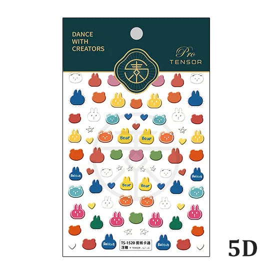 Colored Doodle Violin Music Note Design 5D Embossed Reliefs Nail Art Stickers Cute 3D Self Adhesive Manicure Decals Wholesale