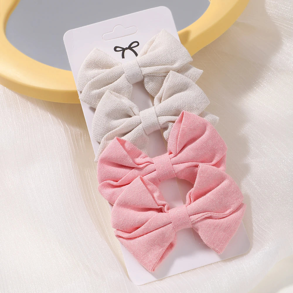 4PCS/Set Muslin Baby Girls Bows Hair Clips Hairpins Hairclip For Kids Cotton Linen Barrette Flower Print Side Pin Accessories