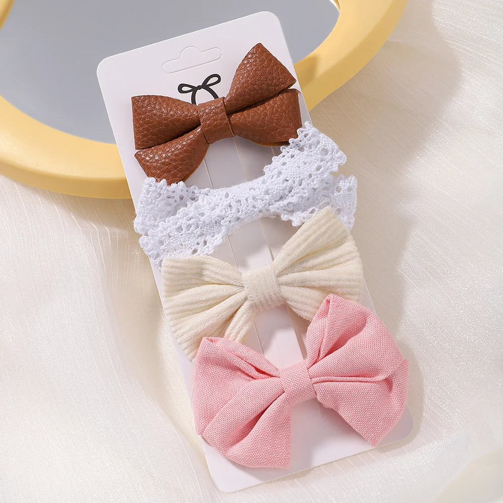 4PCS/Set Muslin Baby Girls Bows Hair Clips Hairpins Hairclip For Kids Cotton Linen Barrette Flower Print Side Pin Accessories