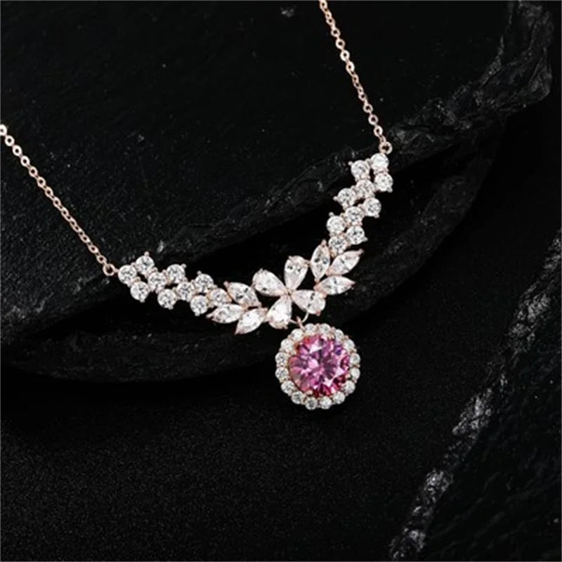 14K Gold Plated 2CT Moissanite Pendant Necklace D Color Sparkling Round Cut Diamond 925 Sterling Silver Wedding Jewely for Women