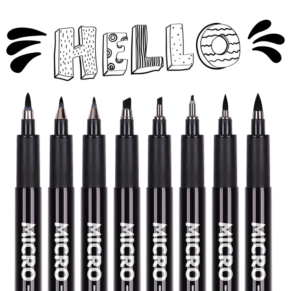 8Pcs Hand Lettering Pens, Calligraphy Brush Markers for Writing Sketching Art Drawing Illustration Scrapbooking Journaling Black