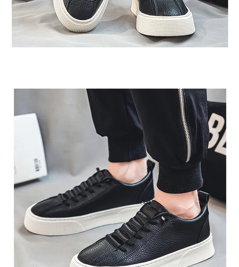 2025 New Mens Casual Shoes Quality PU Leather Shoes For Men Lace-up Breathable Fashion Lofer Autumn Flats Male White Shoes