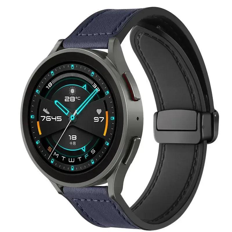 Magnetic leather watch strap, compatible with Huawei/Xiaomi/Samsung, Galaxy Watch 3 45/46mm, women's and men's 22mm watch straps