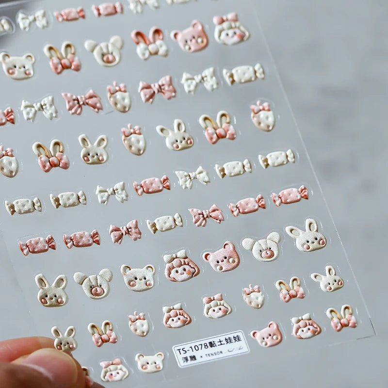 Colored Doodle Violin Music Note Design 5D Embossed Reliefs Nail Art Stickers Cute 3D Self Adhesive Manicure Decals Wholesale