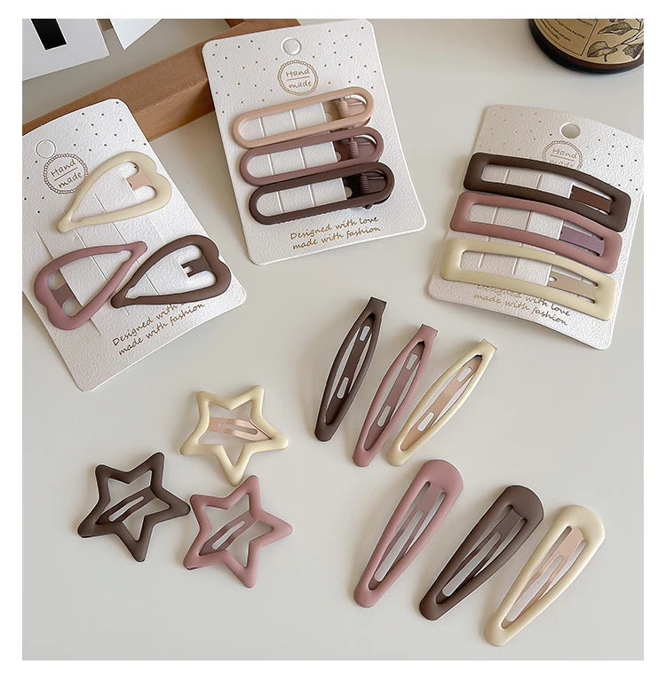 3/6 Pcs/Set Women Girls Fashion Coffee Color Geometric Stars Ornament Hair Clips Adult Sweet Hairpins Female Hair Accessories