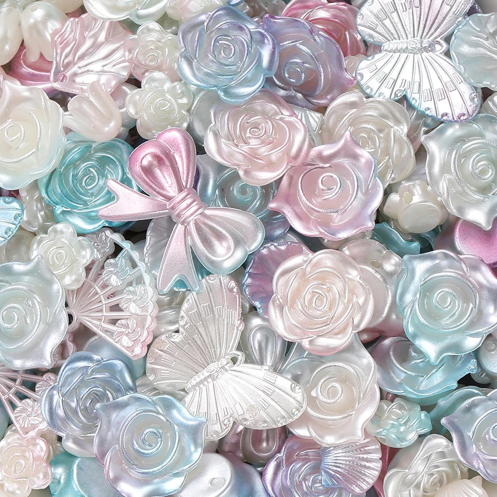 30g Colorful Pearlescent Mixed Butterfly Fan Acrylic Bead Spacer Loose Bead for DIY Necklace Bracelet Jewelry Making Accessories