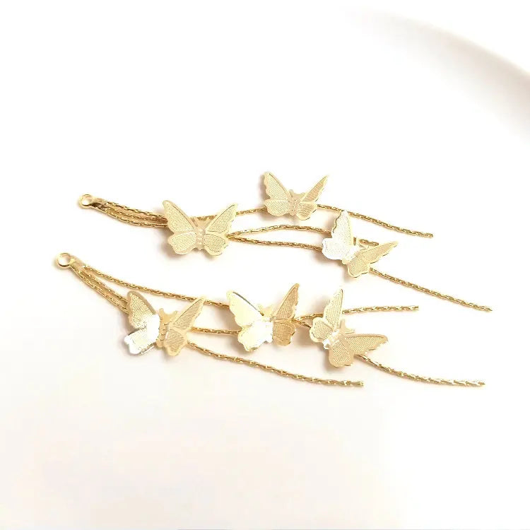80MM 14K Gold Color Plated Butterfly Tassel Earrings Charms Pendants High Quality Diy Jewelry Accessories