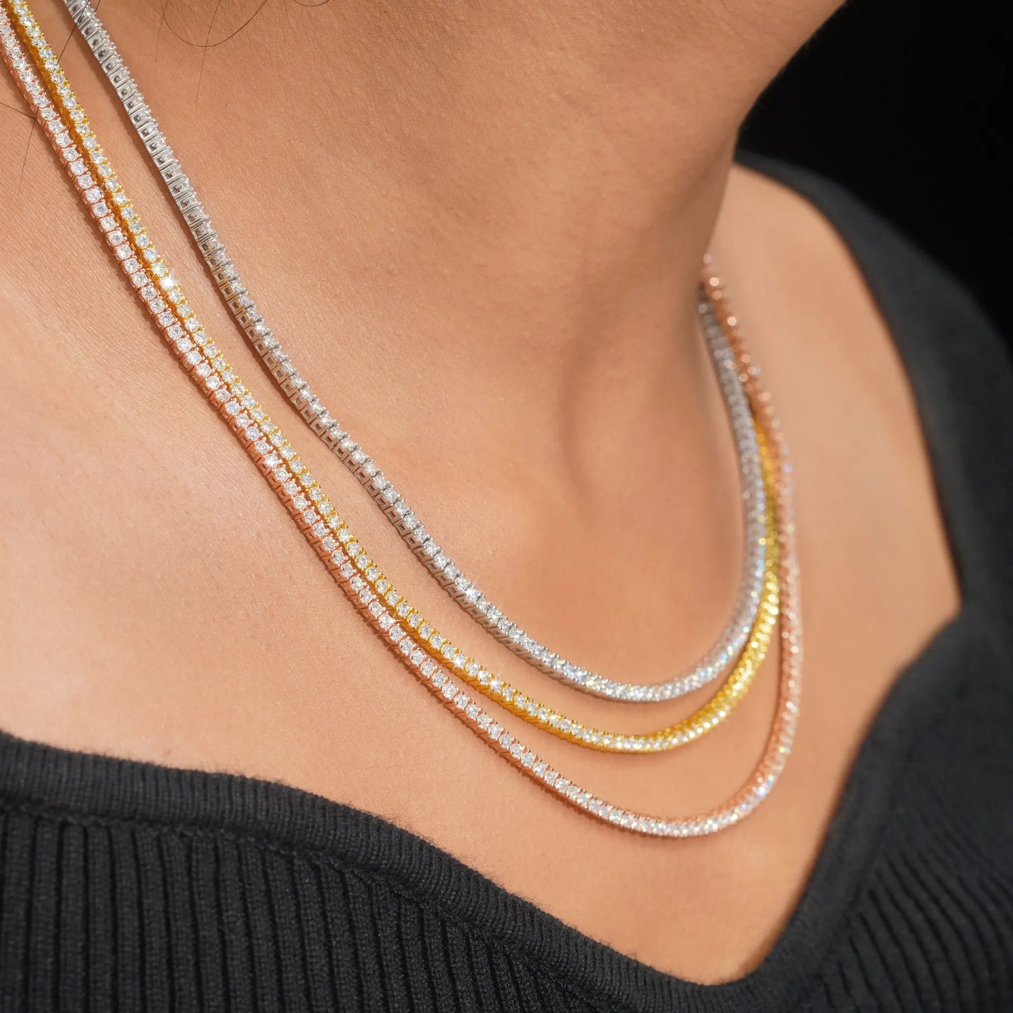 EWYA Full 2mm Moissanite VVS Micro Tennis Chain for Women Men 925 Silver Passes Diamond Tester 16 18 20 24 inch Necklace Gift