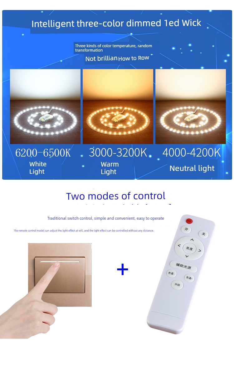 Ceiling Lamp LED Light Wick Replacement Refill Lamp Beads the Lamp Disc Lens Living Room Variable Light with Three Colors Light Bar Ceiling Fan Lights Light Source
