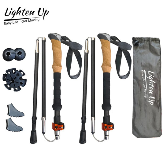 LIGHTEN UP 2Pcs Carbon Fiber/Aluminum Alloy Trekking Poles Collapsible Telescopic Sticks Lightweight Walking Hiking Stick Climb