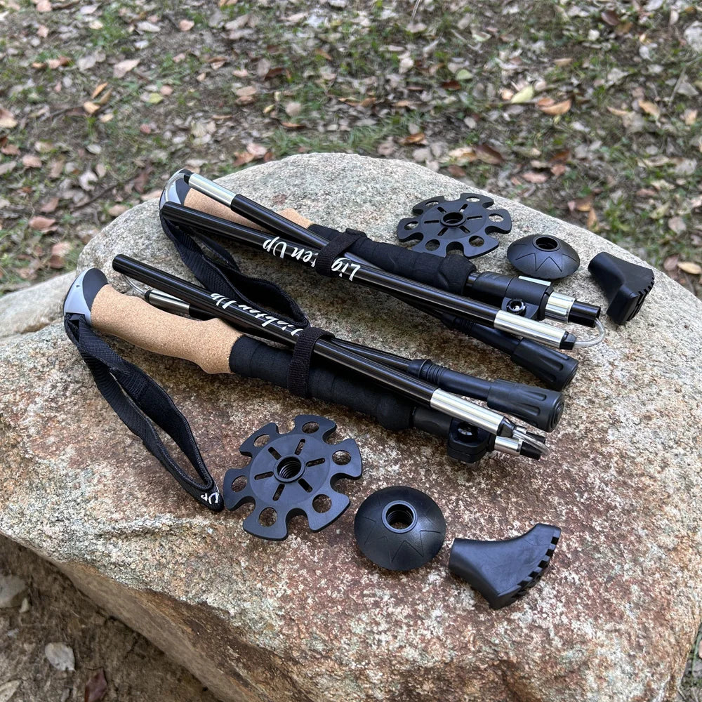 LIGHTEN UP 2Pcs Carbon Fiber/Aluminum Alloy Trekking Poles Collapsible Telescopic Sticks Lightweight Walking Hiking Stick Climb