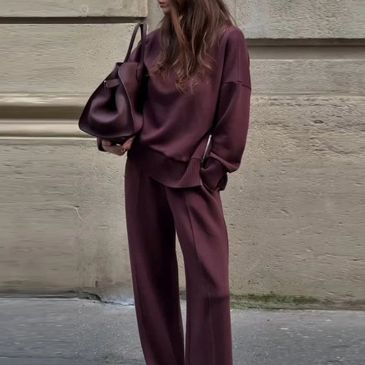 Vintage Autumn Winter Clothing New Warm Sweater Solid Wide Leg Trousers Lazy Two Piece Women Suit  Casual Knitted Long Pant Sets