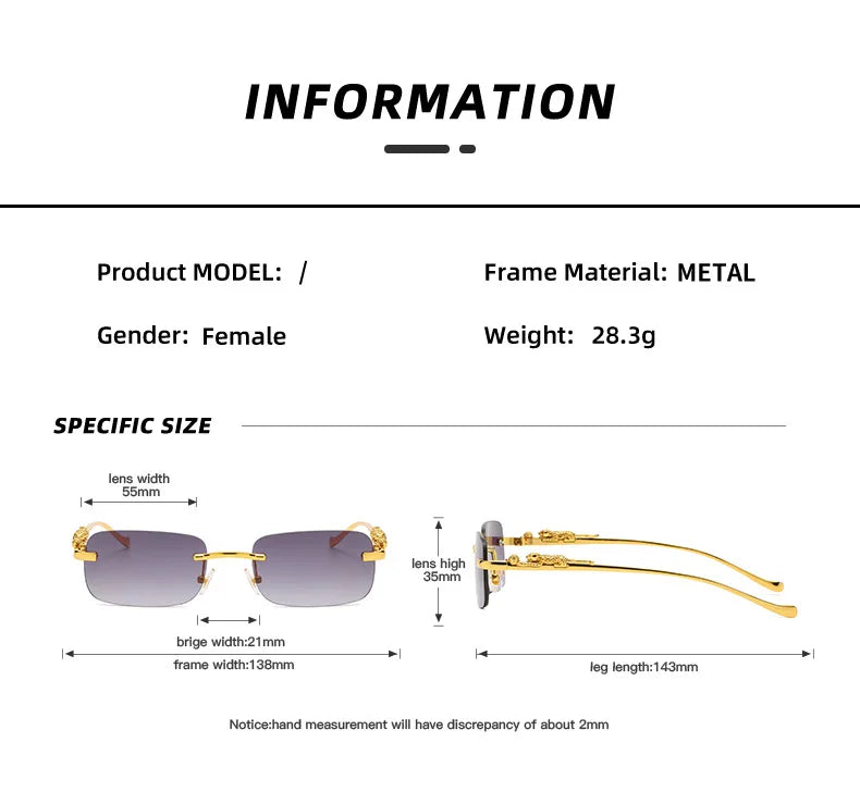 Vintage Sunglasses Rimless Cut Edge Sunglasses Fashion Designer Shades Luxury Golden Leopard Frame Sunglasses UV400