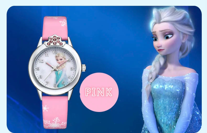 Elsa Girls Kids Watch Leather Strap Cute Children's Cartoon  Anime Princess Crown Table Gifts