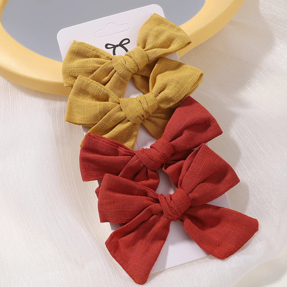 4PCS/Set Muslin Baby Girls Bows Hair Clips Hairpins Hairclip For Kids Cotton Linen Barrette Flower Print Side Pin Accessories