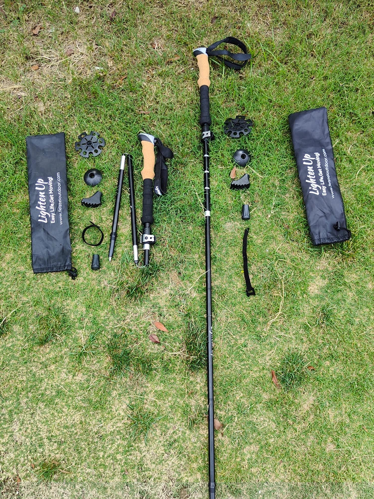 LIGHTEN UP 2Pcs Carbon Fiber/Aluminum Alloy Trekking Poles Collapsible Telescopic Sticks Lightweight Walking Hiking Stick Climb