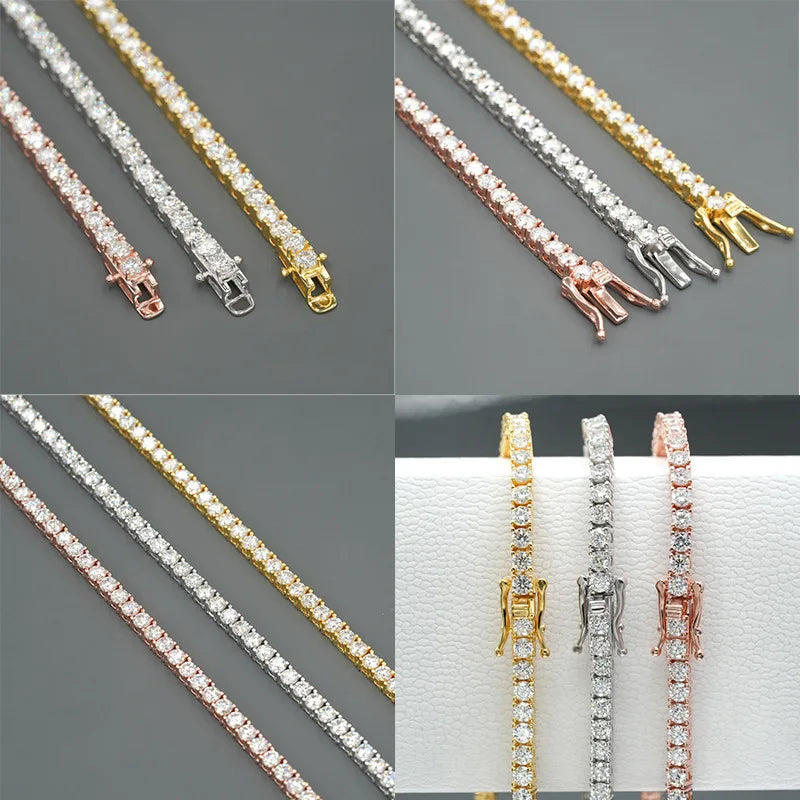 EWYA Full 2mm Moissanite VVS Micro Tennis Chain for Women Men 925 Silver Passes Diamond Tester 16 18 20 to 25 inch Necklace Gift
