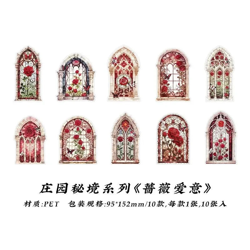 10 Pcs/pack Manor Mystery Series Decorative Sticker Retro Flowery Window Collage Scrapbooking Label Diy Diary Journal Planner