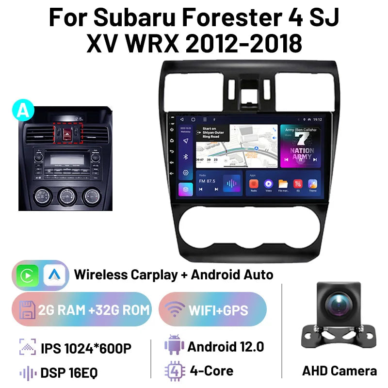 Car Stereo Carplay Android Auto Wireless 8 Core For Subaru Forester 4 SJ XV WRX 2012-2018 Audio DSP FM AM Multimedia Player Auto