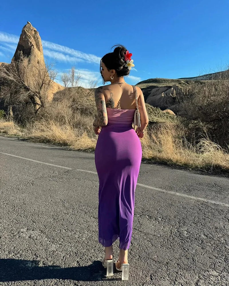 NSANGU Gradient Strapless Backless Sexy Maxi Dress For Women Fashion Off-shoulder Sleeveless Bodycon Back Split Long Dress